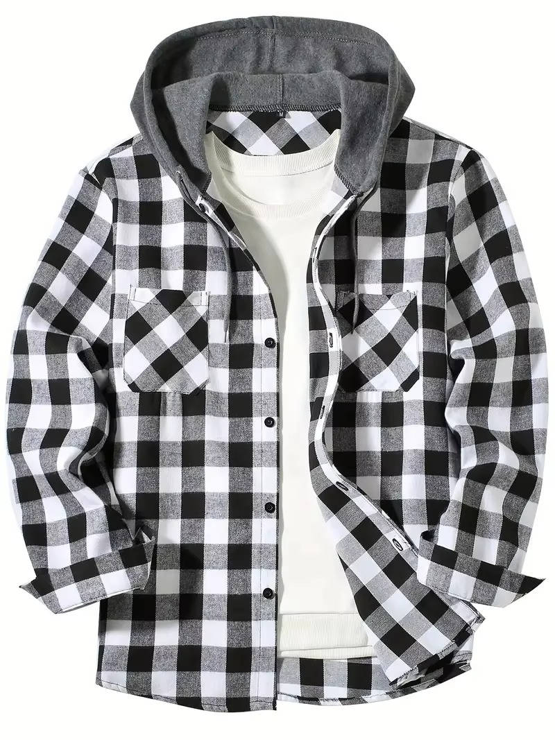 TrendAura Men's Hooded Flannel Shirt Red And Black Buffalo Plaid With Cozy Fleece Lined Hood