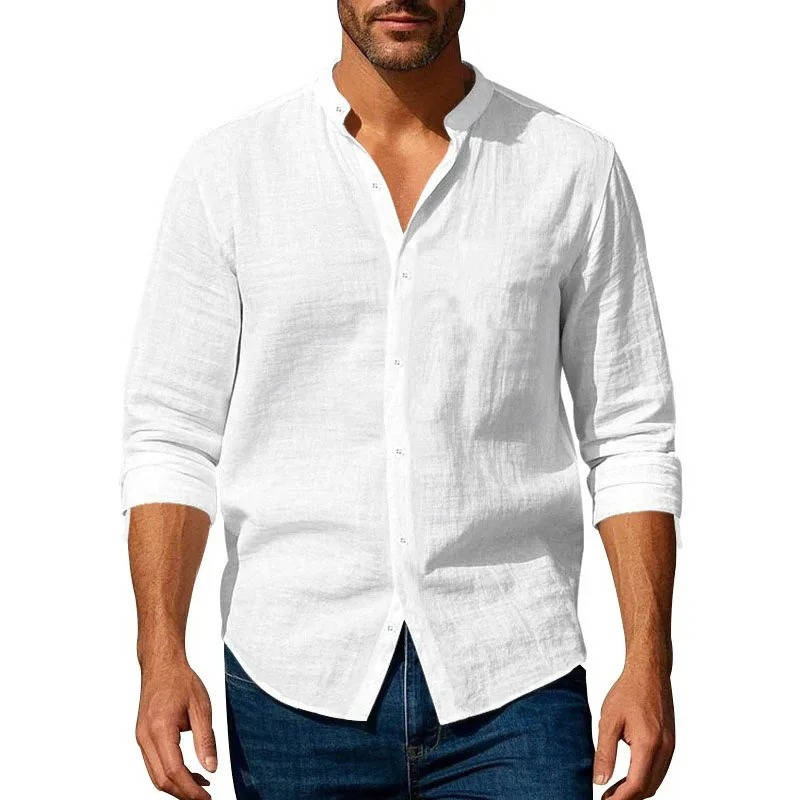 Men's Casual Linen Long Sleeve Button Up Shirt Breathable Everyday Wear By TrendAura