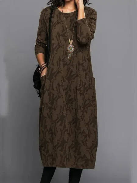 Long Sleeve Midi Dress With Pockets