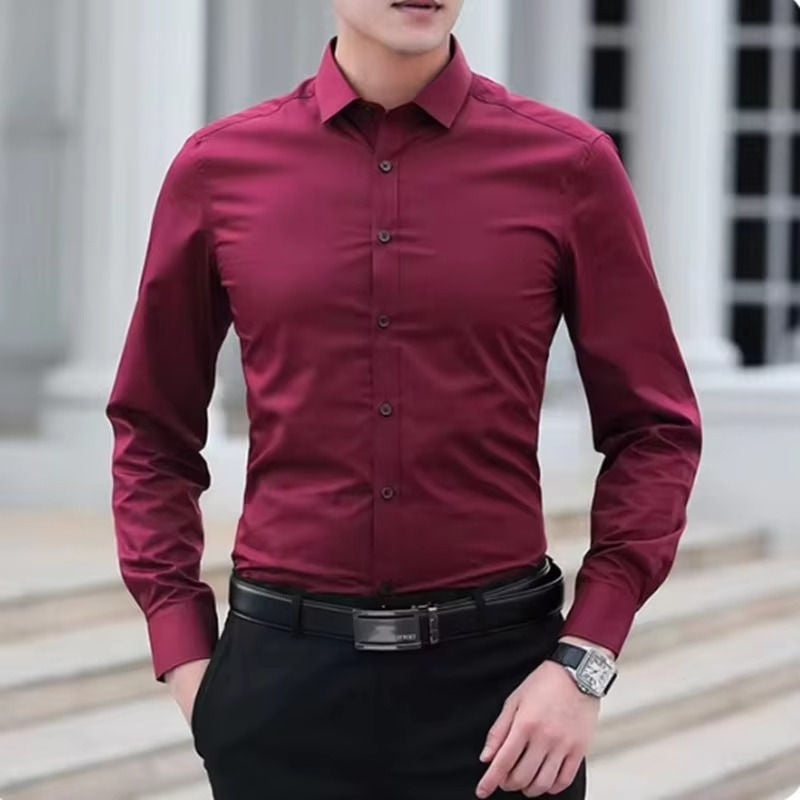 Mens Long Sleeve Dress Shirts Without Pockets With All Day Comfort And Wrinkle Resistant TrendAura