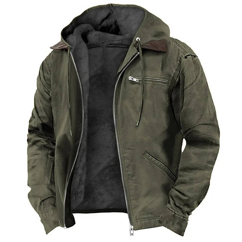 TrendAura Mens Brown Hooded Fleece Jacket with Zipper Lightweight Warm Winter Outerwear for Cold Weather