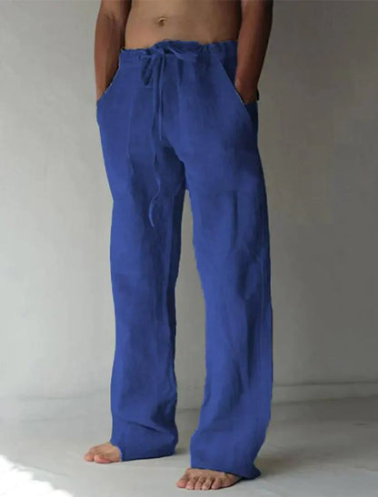 Men's Drawstring Wide Leg Trousers For Warm Weather Easy Movement Coastal Casual Style