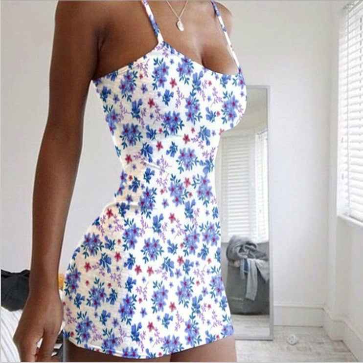 Summer mini dress with floral pattern