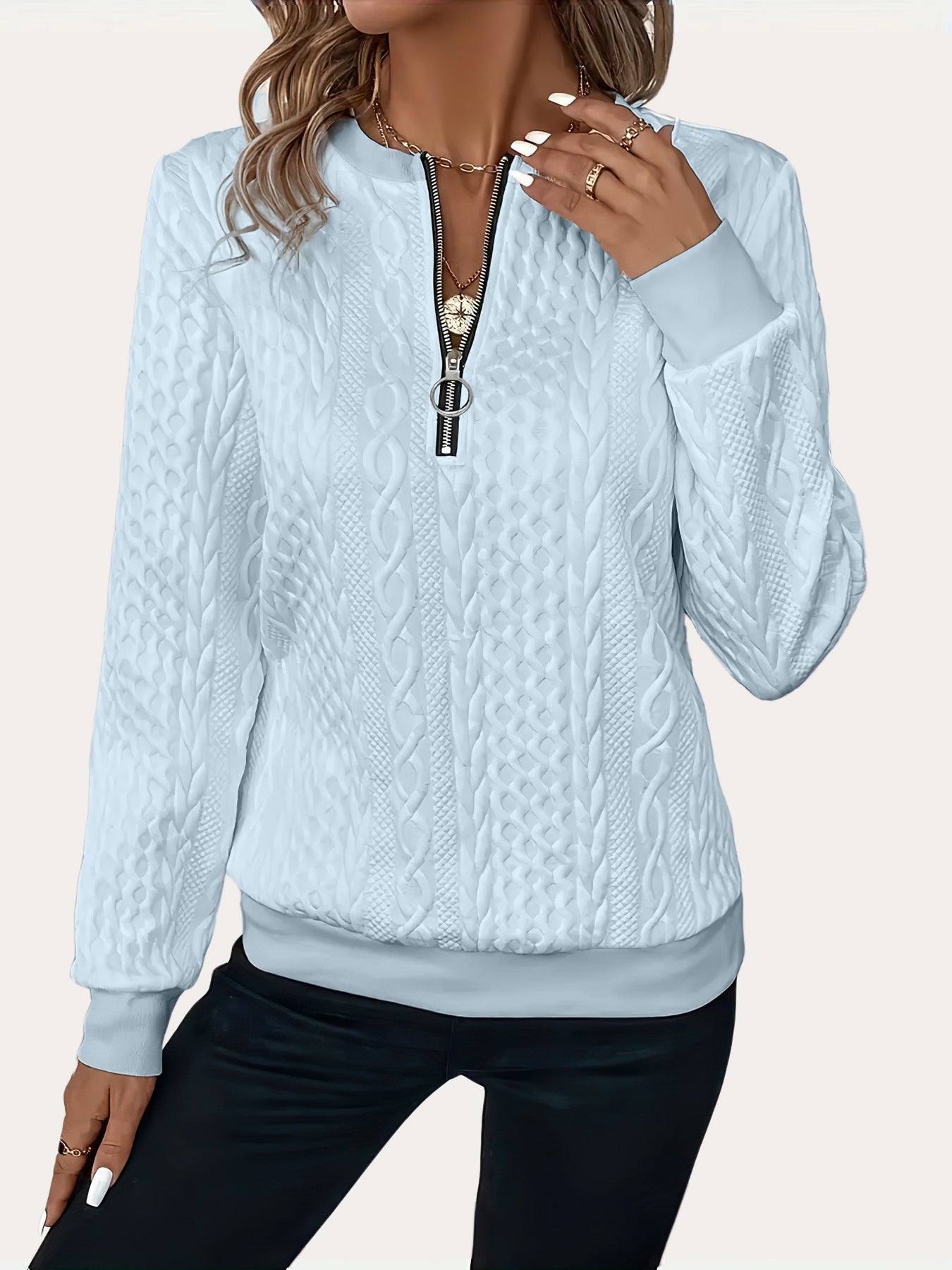 Unisex Loose Fit Zip Sweater With Lightweight Polyester Knit For Everyday Casual Wear