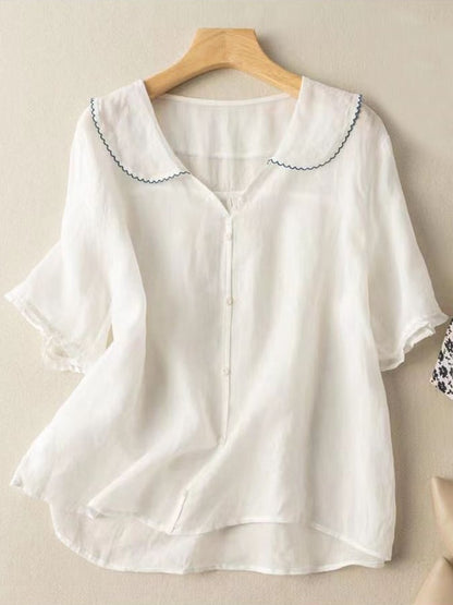 Lola Women Button Down Blouse With Ruffle Collar Elegant Versatile Everyday Wear