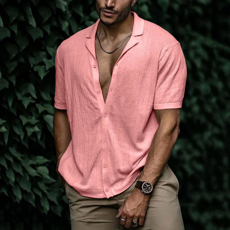 Men's Textured Button-Up Shirt Short Sleeve For Summer Style And Easy Everyday Wear Relaxed Fit