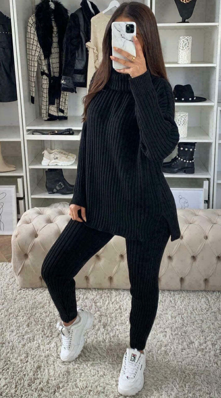 Loungewear Set For Women Super Soft Knit Fabric With Chunky Polo Collar Top And Matching Leggings For Ultimate Comfort