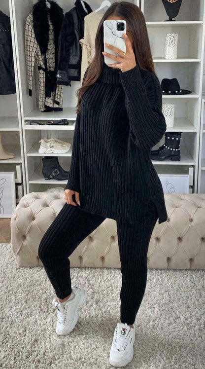 Loungewear Set For Women Super Soft Knit Fabric With Chunky Polo Collar Top And Matching Leggings For Ultimate Comfort