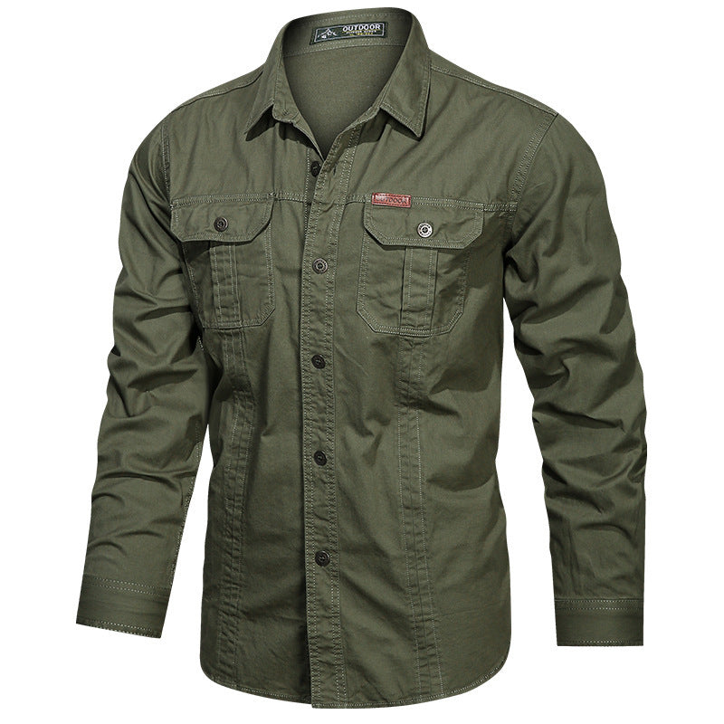 Mens Casual Military Shirt Versatile Style Epaulets Button Down Classic Fit For Everyday Wear