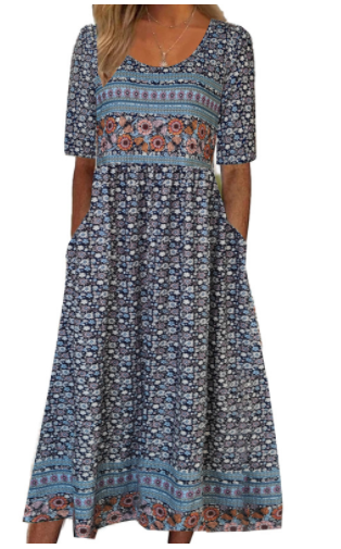 Helga - Unique midi dress with round neckline