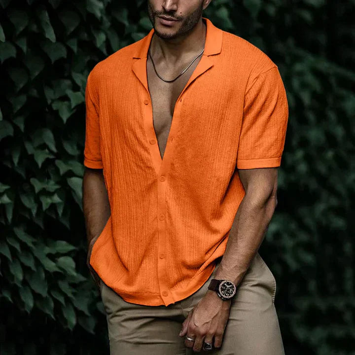 Mens Short Sleeve Shirt Lightweight Breathable Fabric Button Closure Relaxed Fit Casual Summer