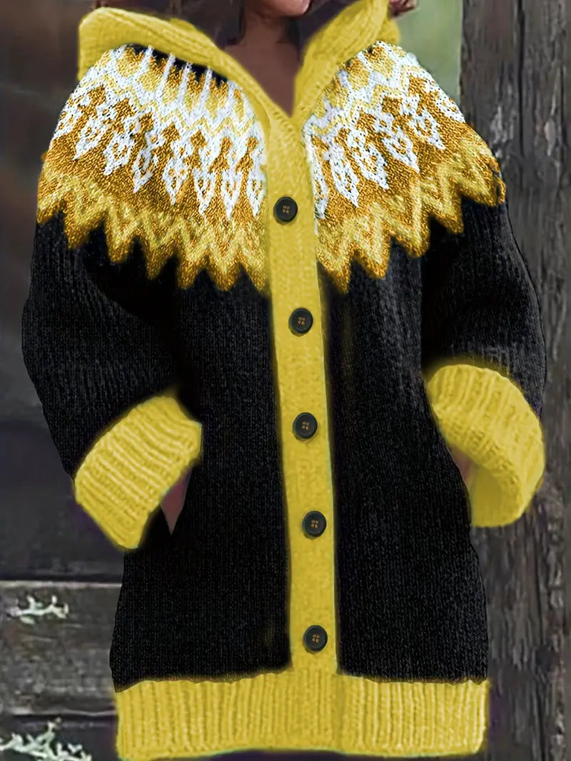 Women's Hooded Cardigan with Open Front and Long Sleeves