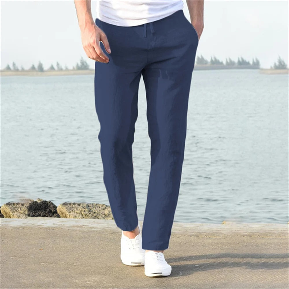 Max Linen Drawstring Pants For Men Breathable Lightweight Comfort Relaxed Fit Summer Wear