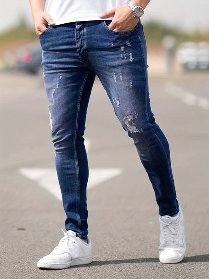 Mens Slim Fit Jeans by Walking for Everyday Style with Modern Distressed Denim Essentials