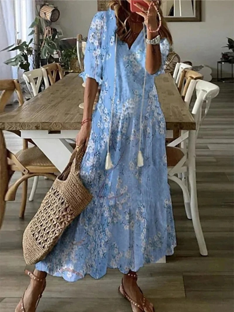 Anna | Bohemian Midi Dress with Three-Quarter Sleeves – Elegance and Lightness