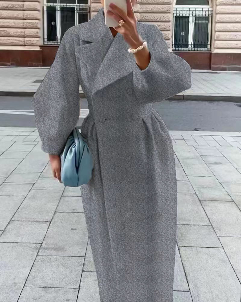 Elegant Vintage Long Coat With Dramatic Lantern Sleeves For Retro Women Statement Style