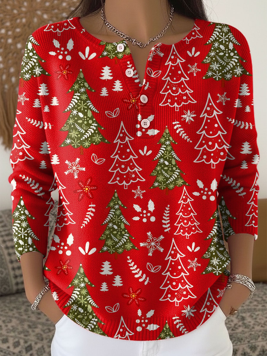 Women's Holiday Sweater with Buttons and Cozy Knit