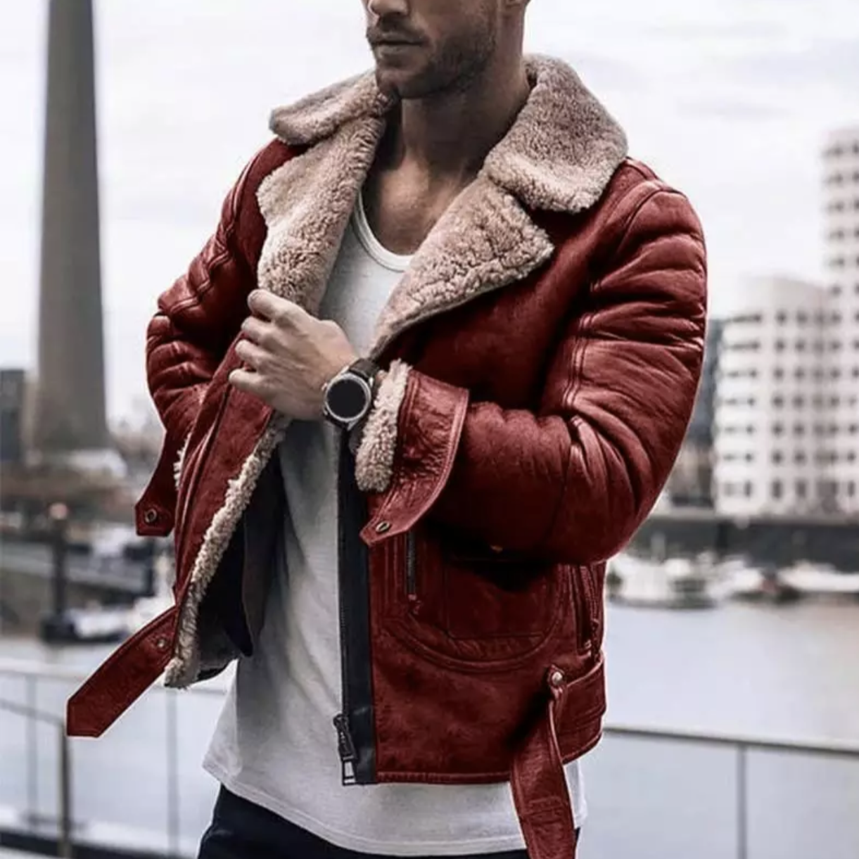Loic Mens Aviator Jacket Vintage Style With Guaranteed Warmth Tailored Fit Lined Collar For Men