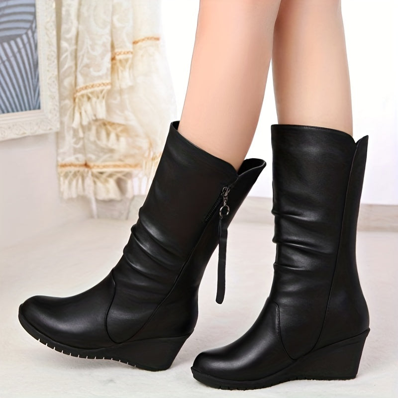 Eloura-Moda | Mid-calf winter wedge boots for women