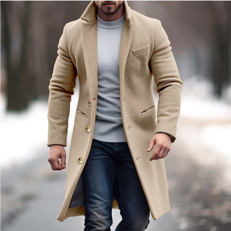Men's Elegant Coat With Classic Cut, Warmth And Gold Button Details For Modern Gentlemen