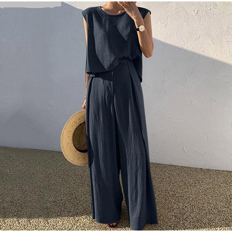 Nadia Elegant Summer Ensemble for Women Wide Leg Pants Set Soft Breathable Fabric Loose Fit
