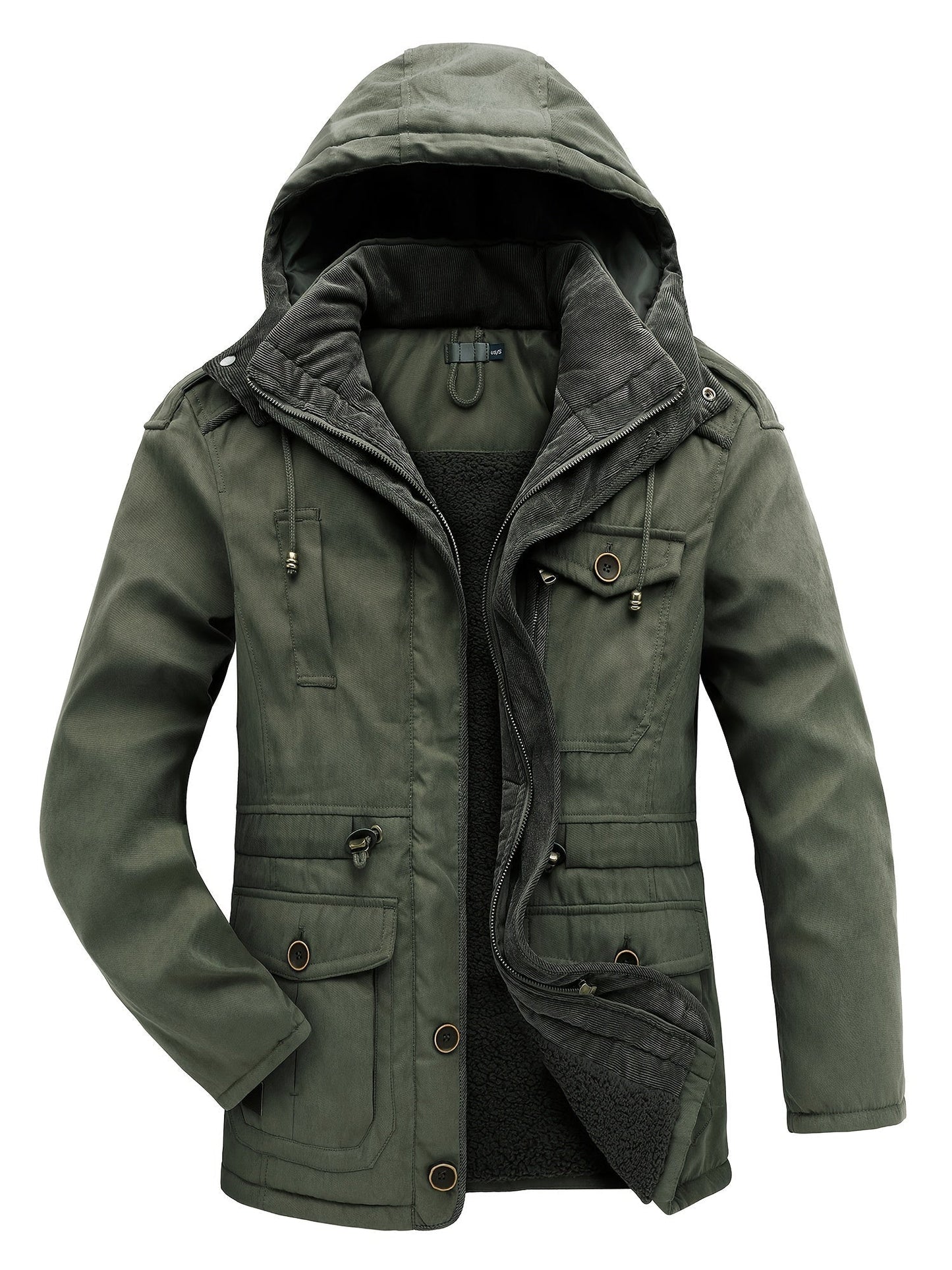 Alexander Men's Warm Thick Hooded Utility Jacket With Insulated Lining And Multiple Pockets