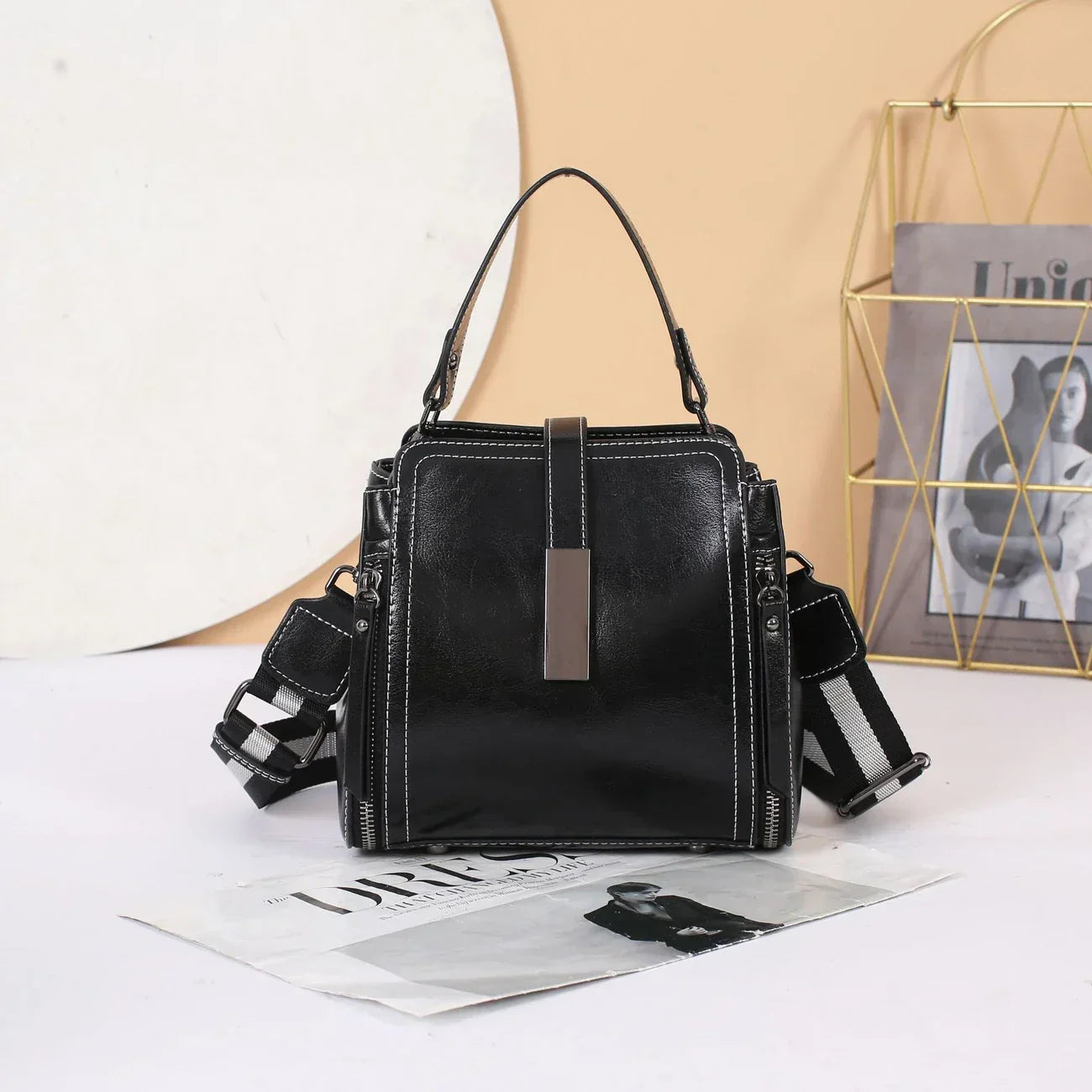 TrendAura Ellen Structured Satchel Handbag Durable All Season Synthetic Leather With Dual Handles And Adjustable Strap