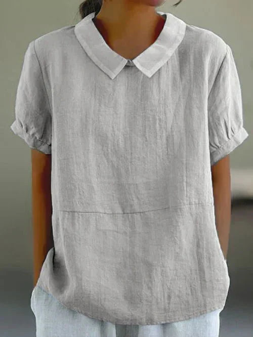 Women's Short Sleeve Casual Top with Peter Pan Collar and Versatile Style