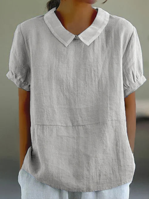 Top in cotton and linen of solid color