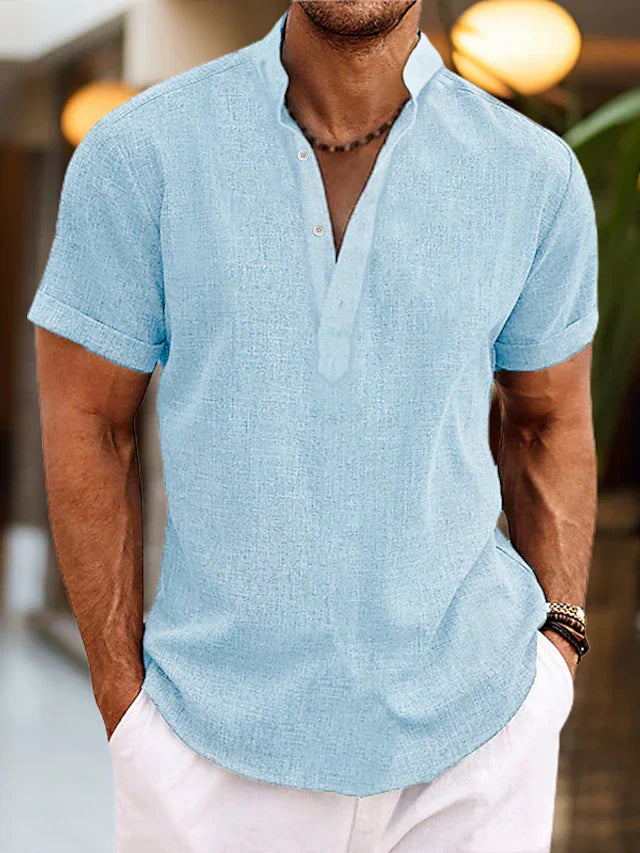 Silas Linen Shirt for Men - Breathable Summer Shirt with Henley Collar and Short Sleeves