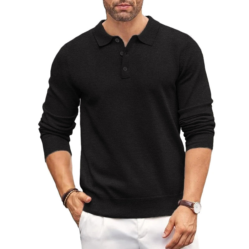 TrendAura Mens Polo Collar Knit Sweater Slim Fit Soft Elastic Fabric For Layering Casual Style