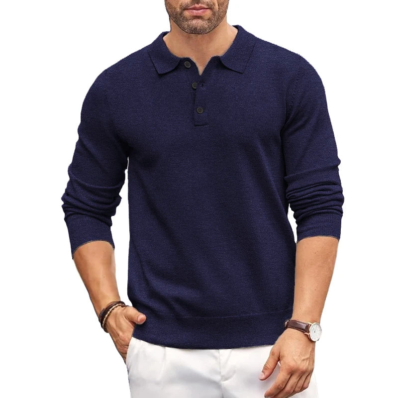 TrendAura Mens Polo Collar Knit Sweater Slim Fit Soft Elastic Fabric For Layering Casual Style