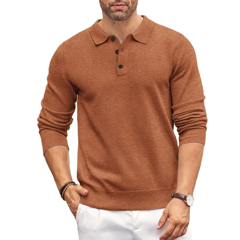 TrendAura Mens Polo Collar Knit Sweater Slim Fit Soft Elastic Fabric For Layering Casual Style