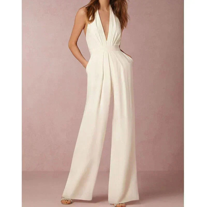 Elegant women's jumpsuit with V-neckline