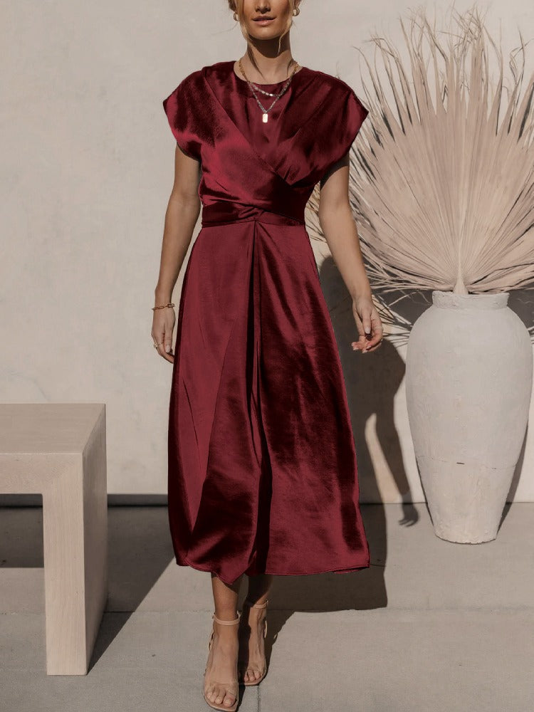 Women's Midi Dress - V-Neck Wrap Design - A-Line Fit - Elegant and Comfortable