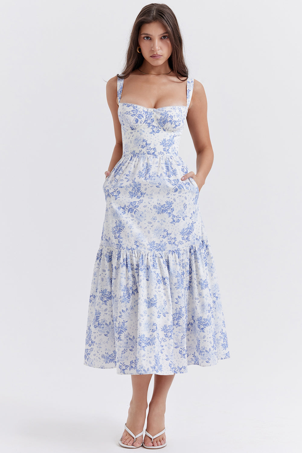 Floral Midi Dress For Summer Beach And Brunch Flattering Mid Calf Length Soft Comfort