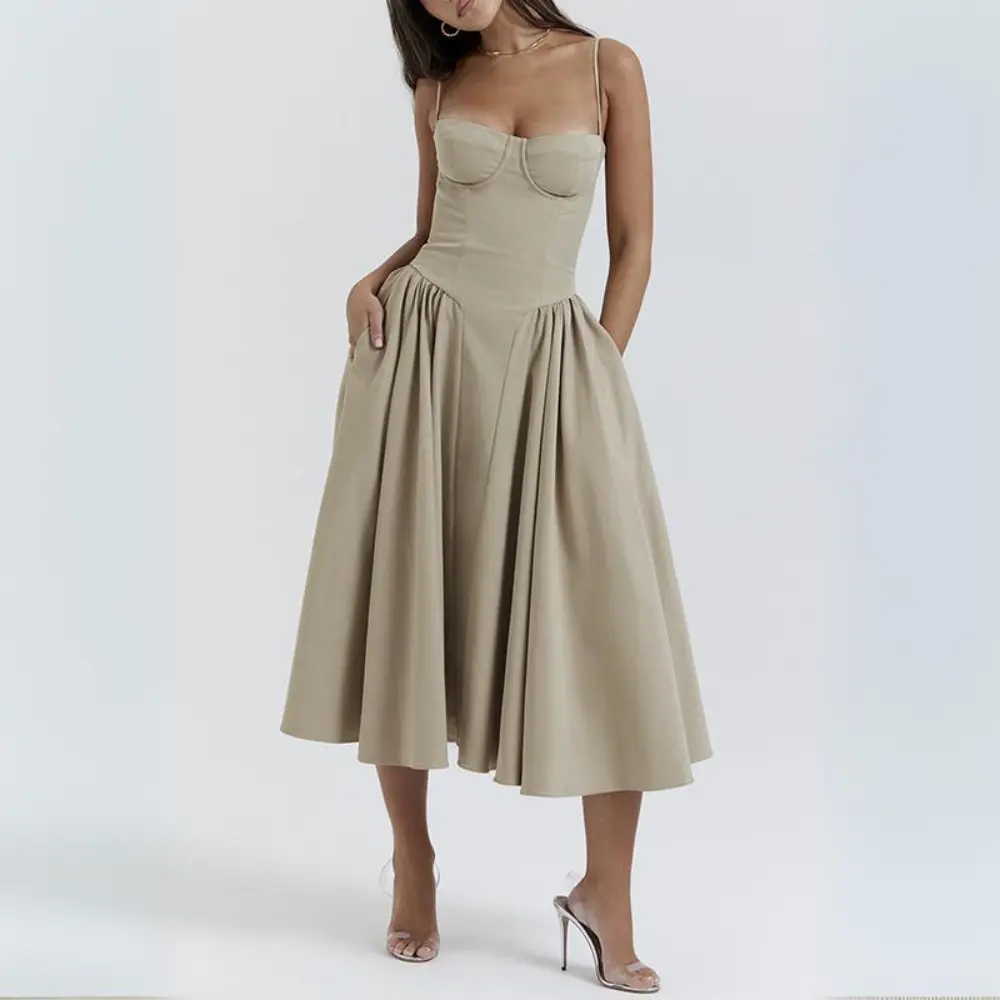 Erica Vintage Solid Cami Midi Dress