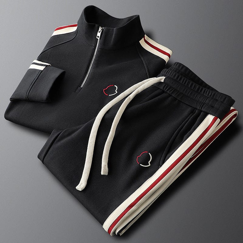 Men's Regular Fit Quarter Zip Track Jacket And Pants Two Piece Set With Stripe Detail TrendAura
