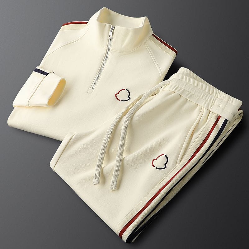Men's Regular Fit Quarter Zip Track Jacket And Pants Two Piece Set With Stripe Detail TrendAura