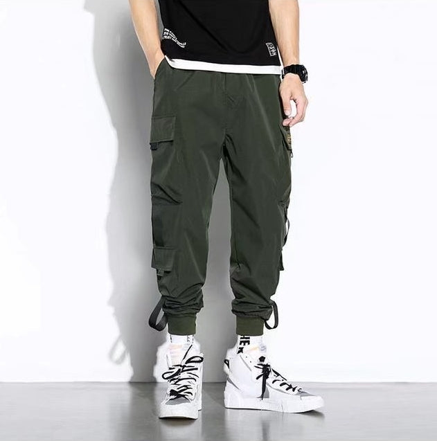 Eric Mens Oversized Cargo Pants Solid Color With Large Pockets For Outdoor Activities And Casual Wear