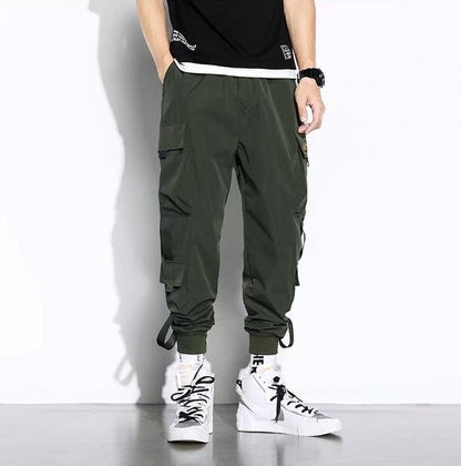Eric Mens Oversized Cargo Pants Solid Color With Large Pockets For Outdoor Activities And Casual Wear