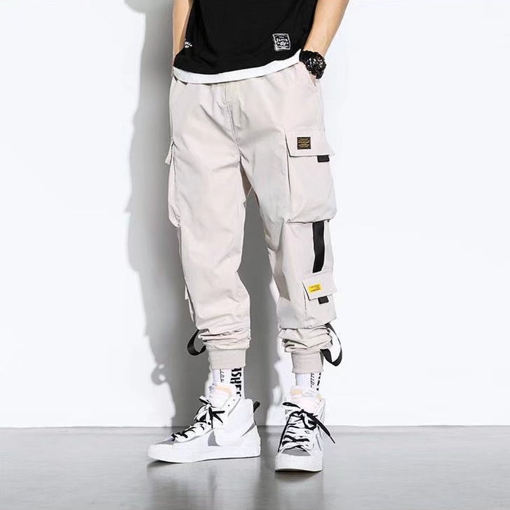 Eric Mens Oversized Cargo Pants Solid Color With Large Pockets For Outdoor Activities And Casual Wear