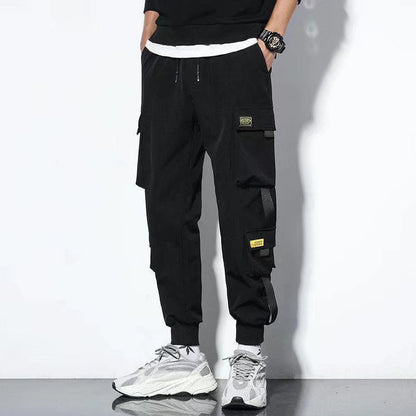 Eric Mens Oversized Cargo Pants Solid Color With Large Pockets For Outdoor Activities And Casual Wear