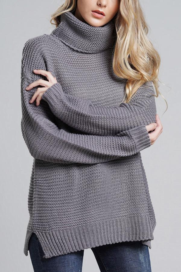 Women’s Turtleneck Sweater – Chunky Knit – Oversized Fit – Ribbed Hem and Cuffs