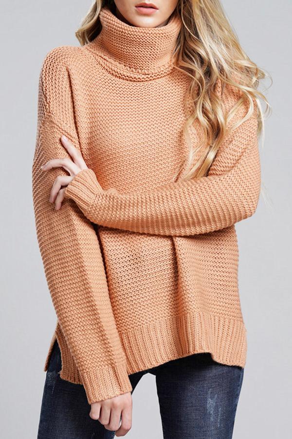 Women’s Turtleneck Sweater – Chunky Knit – Oversized Fit – Ribbed Hem and Cuffs