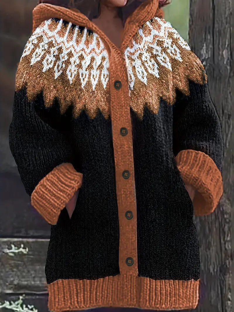 Women's Hooded Cardigan with Open Front and Long Sleeves