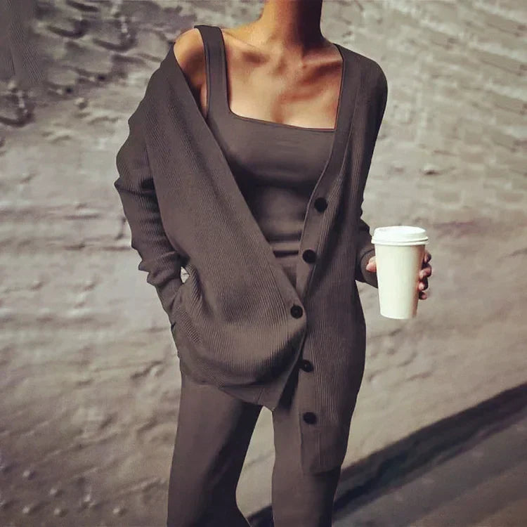 Women's Cardigan - Long Rib Knit - Oversized Fit - Button Closure with Pockets