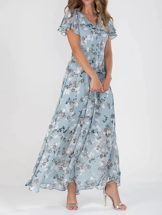 Liselotte Elegant Floral Maxi Dress for Women with V Neck and Flowing Sleeves Perfect For Special Occasions