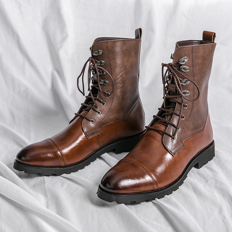 Leather Lace Up Boots For Men Luxurious Brown Handmade Calfskin With Durable Sole