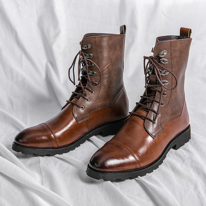 Leather Lace Up Boots For Men Luxurious Brown Handmade Calfskin With Durable Sole